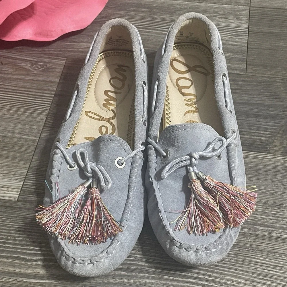 SAM EDELMAN Sz 6M Fantine Tassel Suede Moccasin Loafer Slip-on Shoe Blue Coastal